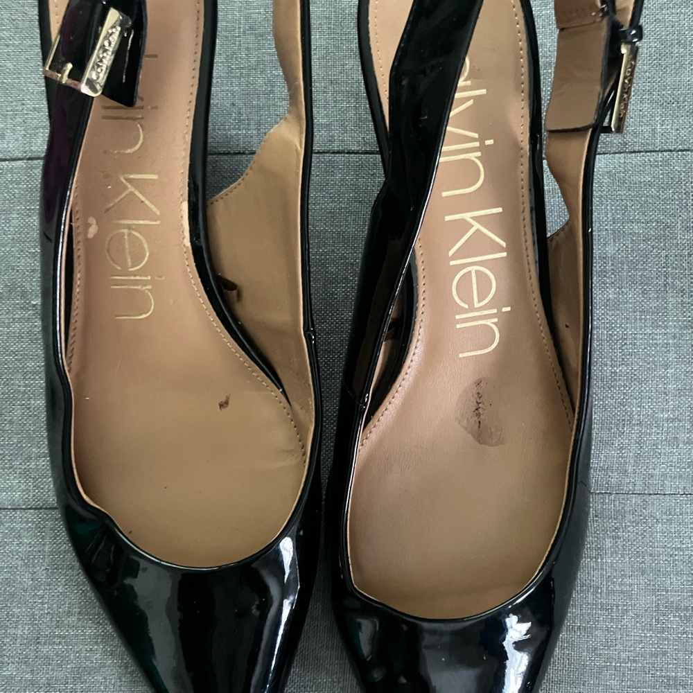 Calvin Klein Patent Leather Slingback Kitten Heels